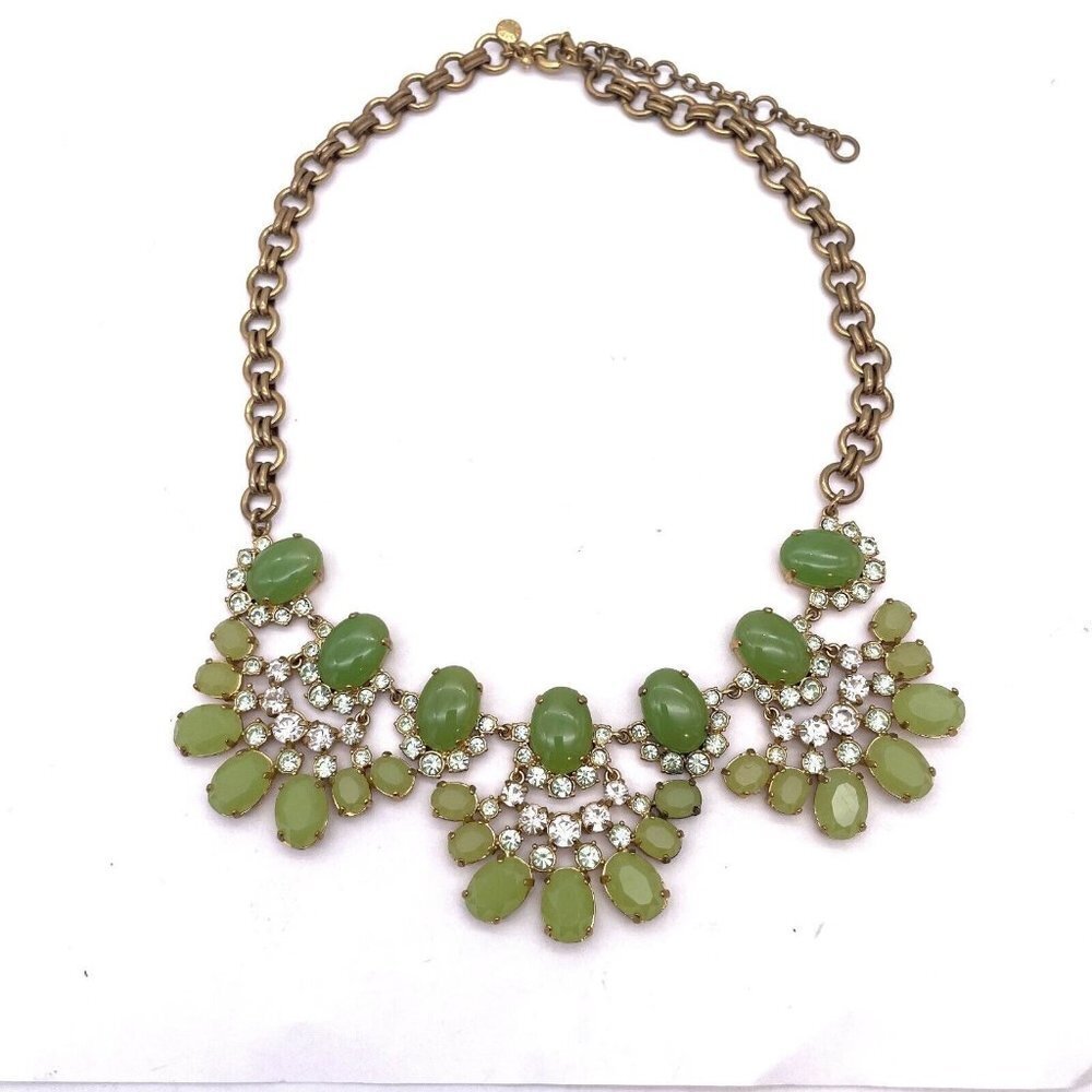 J. Crew Link Chain Chunky Bib Rhinestone Necklace Gold Tone Spring Ring 20"